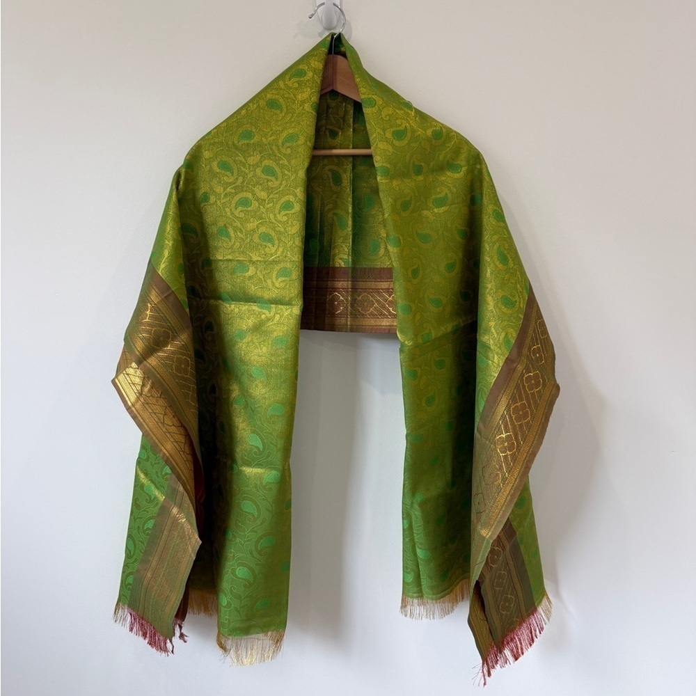 Green and Gold Silk Wedding Party Saree 36x74